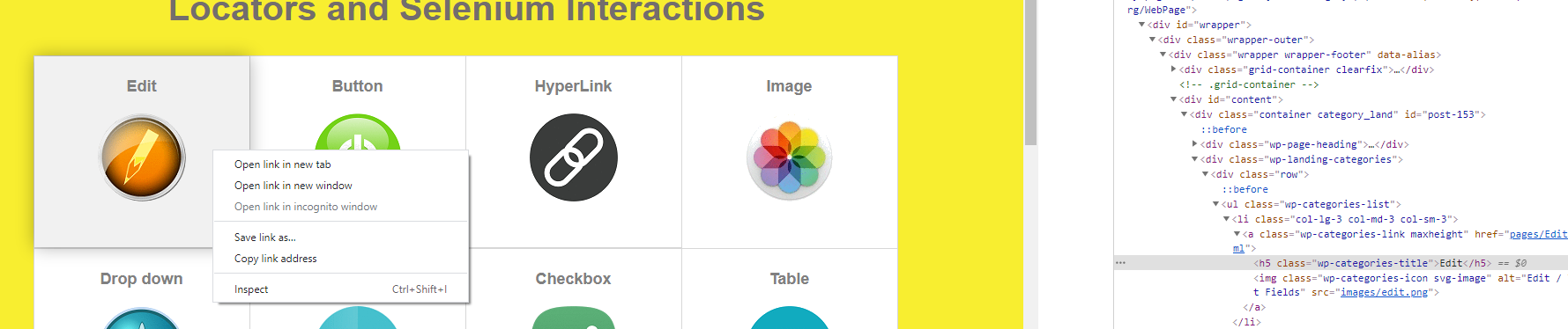 The Inspect Option Screenshot